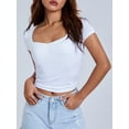 thumbnail image 6 of Douhoow Women's Slim Fit Crop Tops Casual Solid Color Low Cut Short Sleeve Tight Tee Shirt Basic Streetwear, 6 of 8