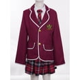 thumbnail image 5 of iiniim Girls School Uniforms Suit Jacket Coat Tops with Shirts Pleated Skirt Anime Sailor Clothings Size 4-14 Burgundy 8-10, 5 of 7