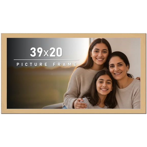 39x20 Frame Natural Wood Picture Frame | 0.75 Inch Moulding Width | with UV Acrylic Plexiglass,