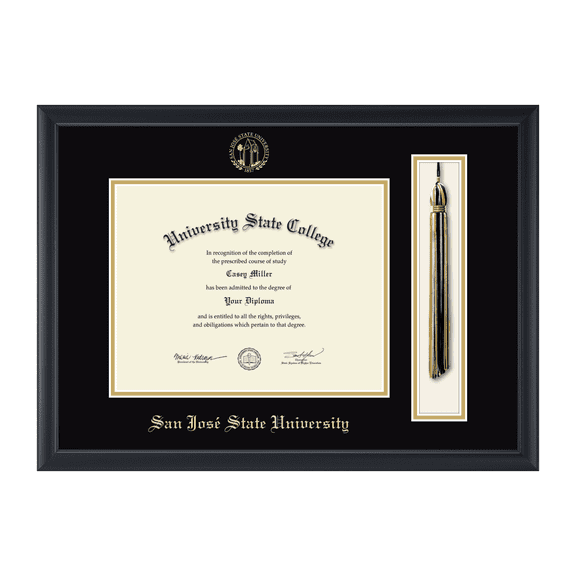 Framerly - SJSU Tassel Diploma Frame with Black and Gold Mat