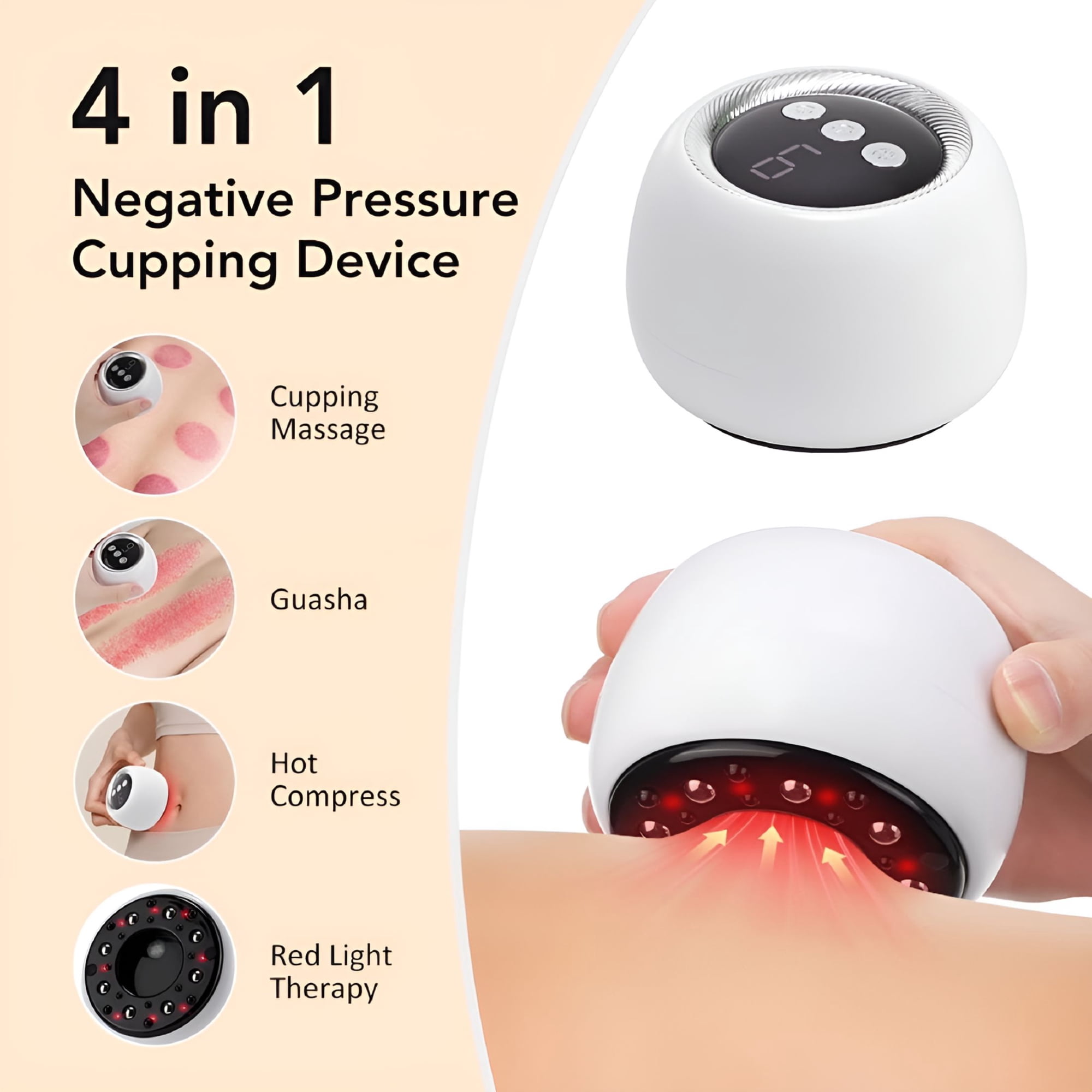 XIRQI 4-In-1 Smart Dynamic Cupping Set – 9-Level Electric Cupping Kit for Back,Neck,Legs And Muscle Relaxation – Portable Rechargeable Massager(White)