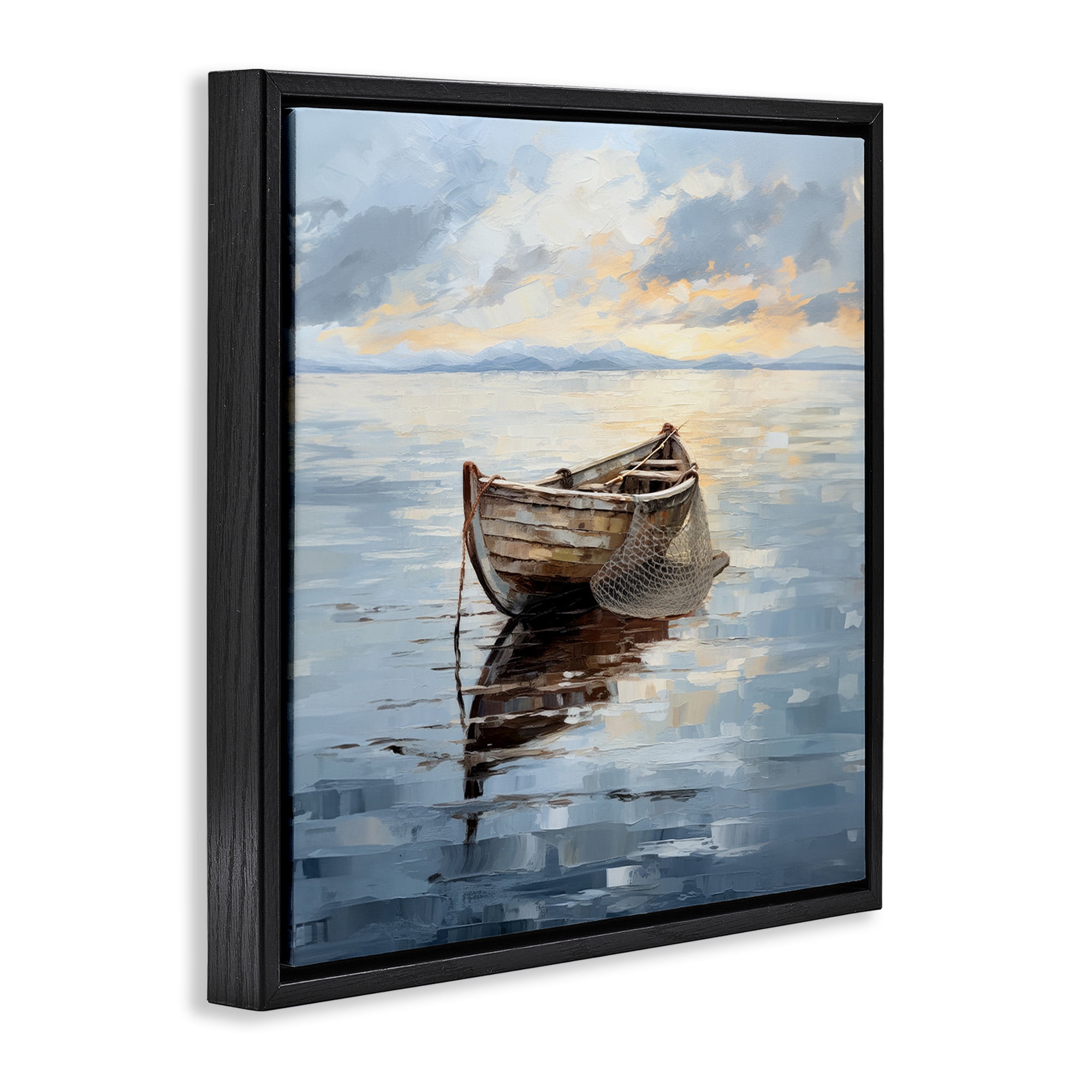 Stupell Industries Fishing Boat Painting Transportation Painting Black Floater Framed Canvas Art Print Wall Art, 25 x 25