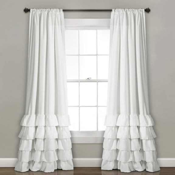 Lush Decor Allison Ruffle 84" x 40" Solid White 3" Rod Pocket 2-Piece Set Window Panel Curtain
