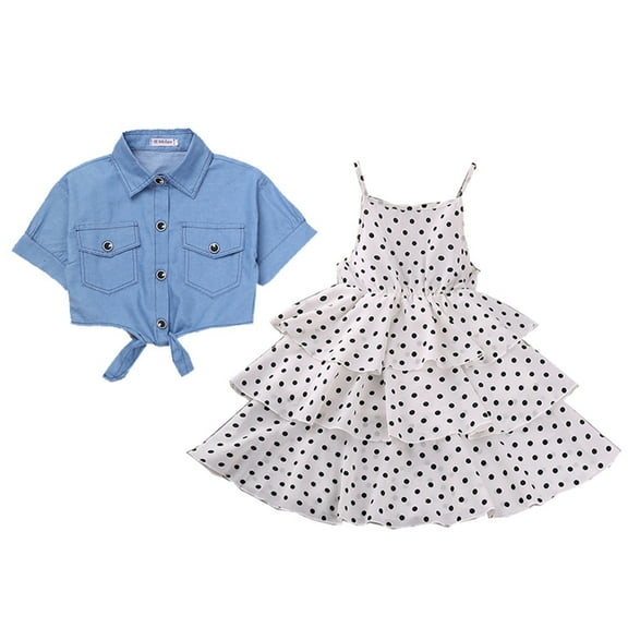 Mercatoo Toddler Girl Clothes 3T Toddler Kids Baby Girls Denim Jacket Polka Dot Slip Layered Dress Set Outfits