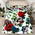 YST Sugar Skull Bed Sheets Set Queen,Red Rose Bedding Set,Gothic