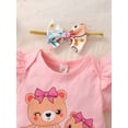 thumbnail image 5 of Kucnuzki 6 Months Baby Girl Summer Outfits Shorts Sets 9 Months Short Sleeve Carton Bear Prints One-Pices Elasitc Shorts Headband 3PCS Set Pink, 5 of 8