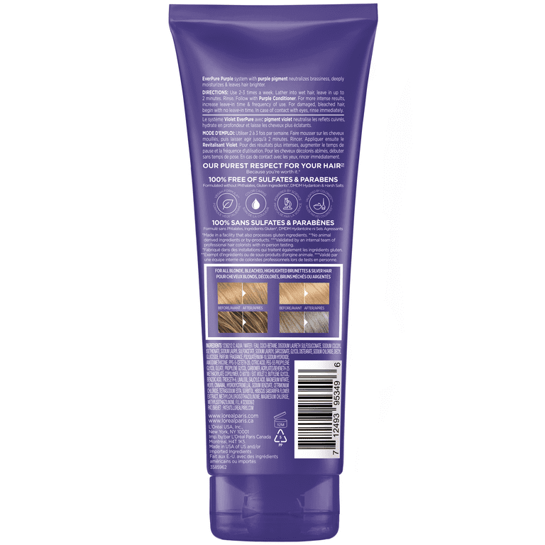 L Oreal Paris EverPure Sulfate Free Purple Shampoo Squeeze Bottle 6.8 fl oz Walmart