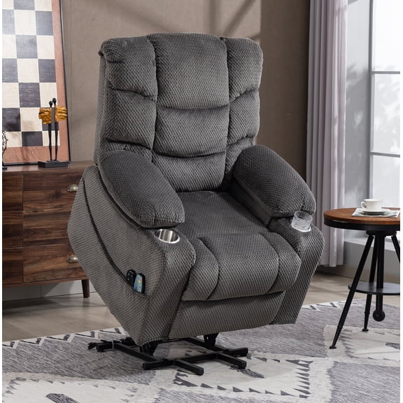 Leumius Power Lift Recliner Chair for Adult,Oversized Recliner with Massage and Heating,Ergonomic Lounge Chair with 2 Cup Holders for Living Room, Bedroom,Gray