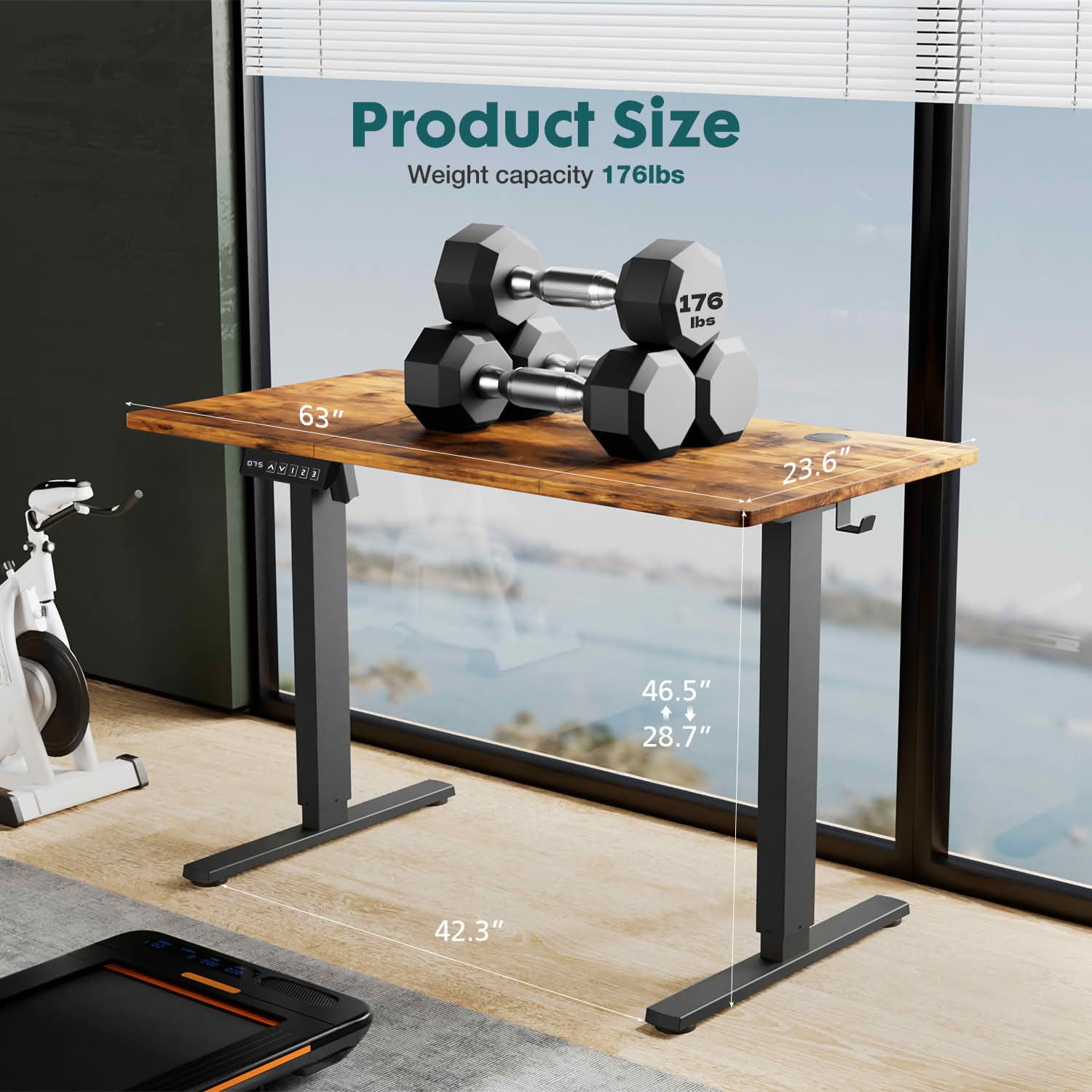MAYEERTY 63x24 Electric Height Adjustable Standing Desk, Splice Board 2 Hooks Wire Hole, Home Office Computer Table, Rust