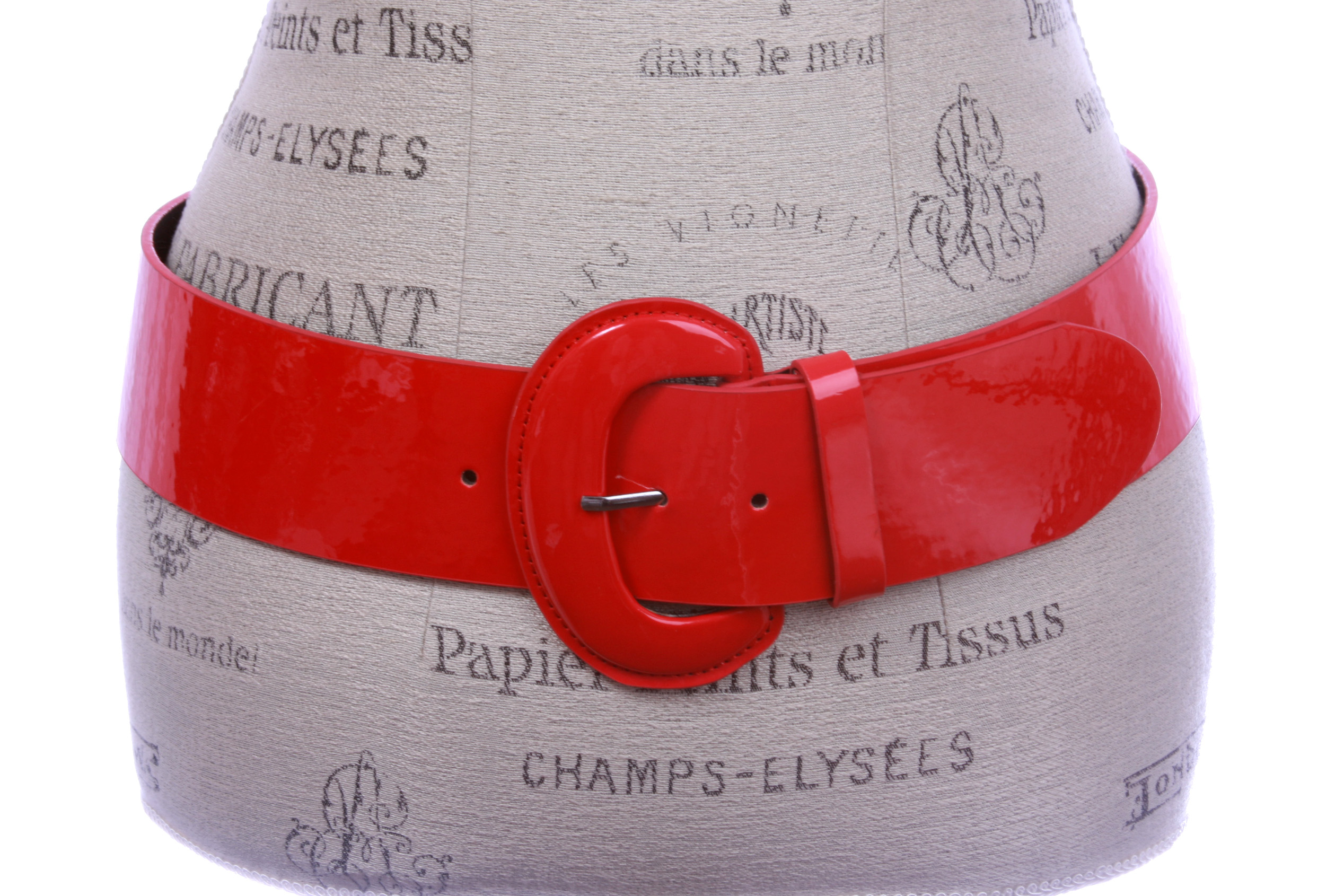 3422 Ladies High Waist Patent Leather Wide Fashion Square Belt, Dark Red | Red Patent Leather Corset Belt – Handmade Wide Waist Shaper  main image 3