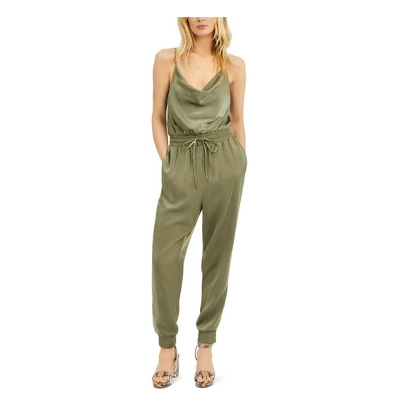 BAR III Womens Green Spaghetti Strap Cowl Neck Party Jumpsuit L