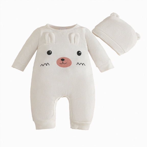 larppty Newborn Baby Boy Bear Style Long Sleeve Romper and Hat Outfit Set