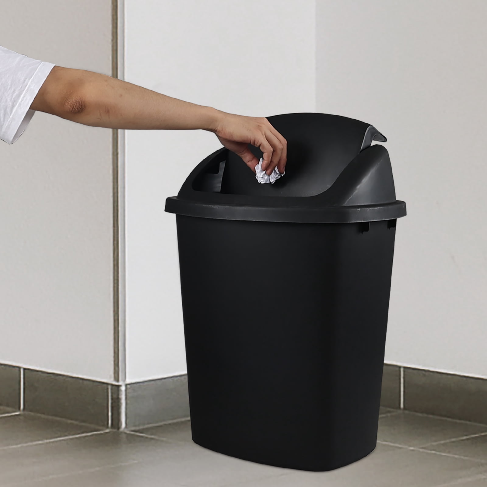 EudokkyNA 4 Pack 40 Liter Swing Top Trash Can, Plastic Garbage Bin with Lid, Black
