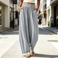 thumbnail image 6 of YABCSAZ Women's Barrel Pants Solid Color Wide Leg Pants Elastic Waist Pants Casual Pants with Pockets for Summer Travel Loose Baggy Trousers, Gifts for Women, 6 of 8