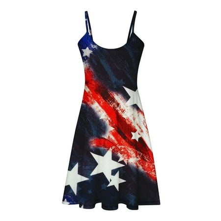 

Hvyesh 4th of July Dresses Women Summer Casual Midi Dress Elegant Print V Neck Sundresses Lightweight Sleeveless Soft Dresses 2023 Black