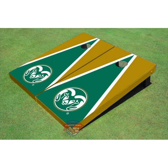 Colorado State University Rams Logo Green And Gold Matching Triangle Cornhole Boards