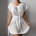thumbnail image 2 of Swim Suit Coverup for Women V Neck Tie Front Bathing Suit Cover Up Summer Hollow Out Beach Cover Ups, 2 of 7
