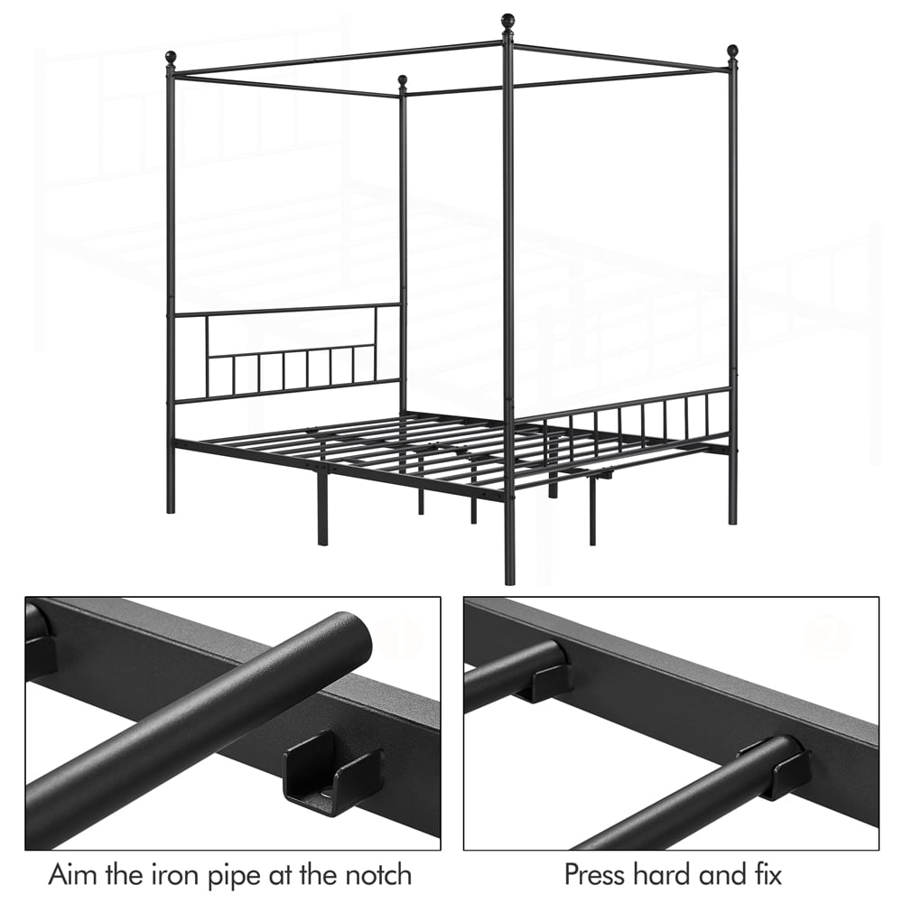 Renwick Juno Metal Canopy Frame Four Poster Bed with Headboard and Footboard, Full, Black