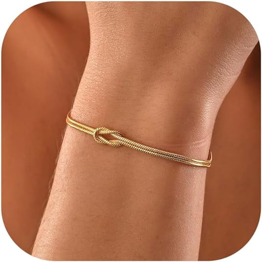 Pulseras de oro para mujer chapadas en oro real de 14 quilates con nudo de amor, pulsera delicada con cadena de serpiente infinita, joyería de oro ajustable, regalos para mujeres