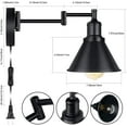 thumbnail image 2 of Swing Arm Wall Light Fixtures Pack of 1 Wall Light Plug-in Cord with On Off Switch on Cord Industrial Wall Sconce Black Finish, 2 of 5