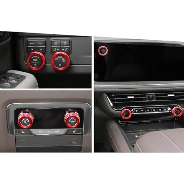 wonima02 for Tahoe Center Console Knob Covers, 7PCS AC Air Conditioning Volume Control Button Headlight Switch Trim Ring Fit for Chevrolet Tahoe 2024-2025 (Red)