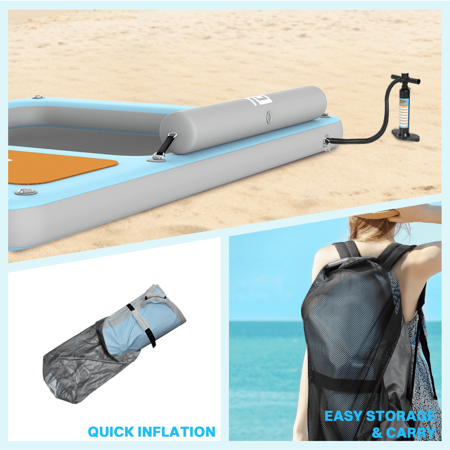 Inflatable Hammock & Ramp Floating Dock, 7.8 x 6.4 Ft Inflatable Floating Platform with Mesh, 700 LBS Load Capacity Lake Float with Boat Ramp for Pool Party, Fishing & Tanning