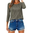 thumbnail image 6 of 3/4 Length Sleeve Womens Tops Cute Crew Neck Casual Graphic Tunic Tops Basic Pleated Shirts Loose Fit 2025, 6 of 8
