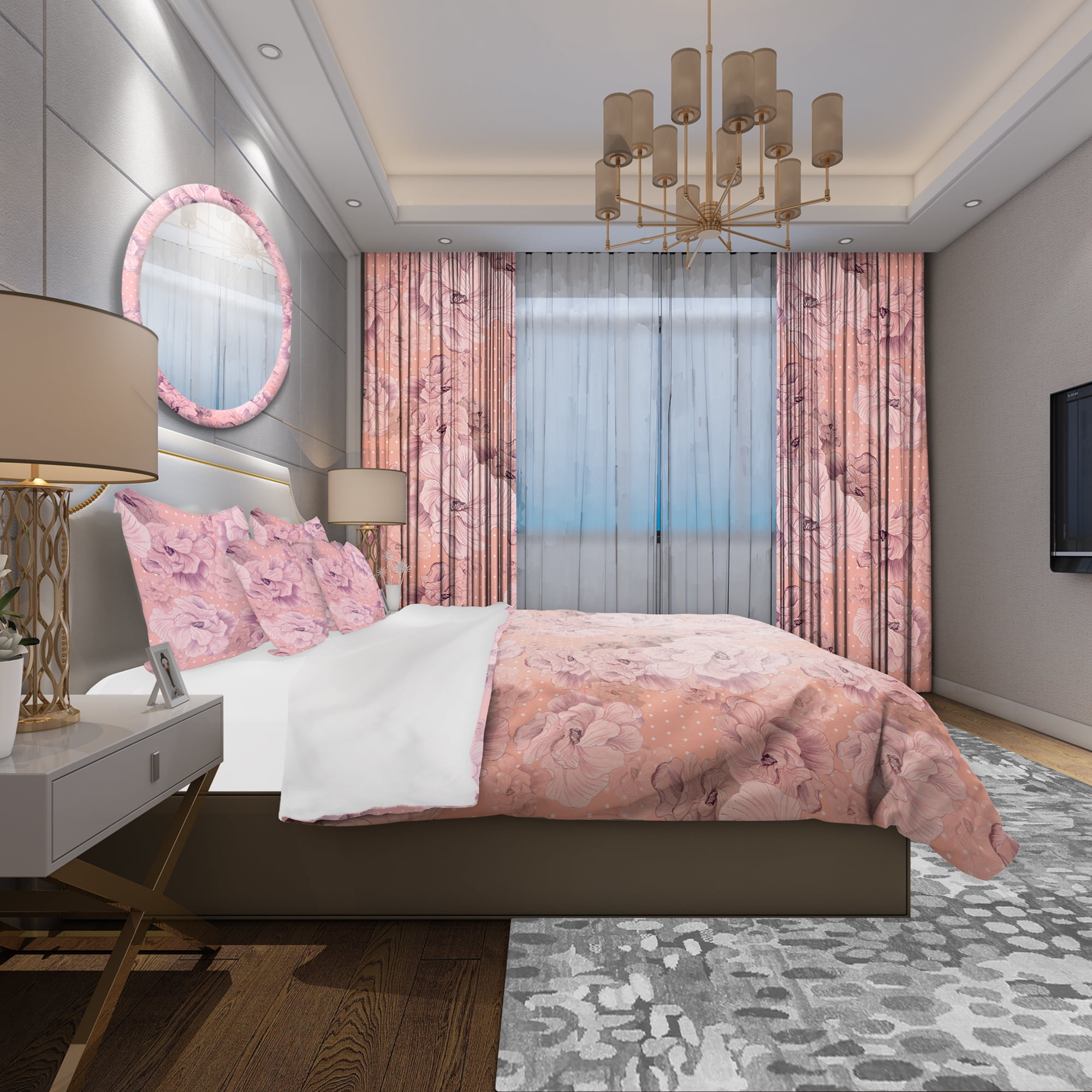 Designart 'Pink Flowers Composition' Bohemian & Eclectic Duvet Cover Set