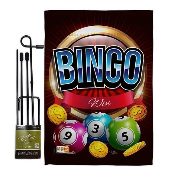 Breeze Decor BD-HB-GS-109075-IP-BO-D-US18-BD 13 x 18.5 in. Bingo Win Interests Hobbies Impressions Decorative Vertical Double Sided Garden Flag Set with Banner Pole
