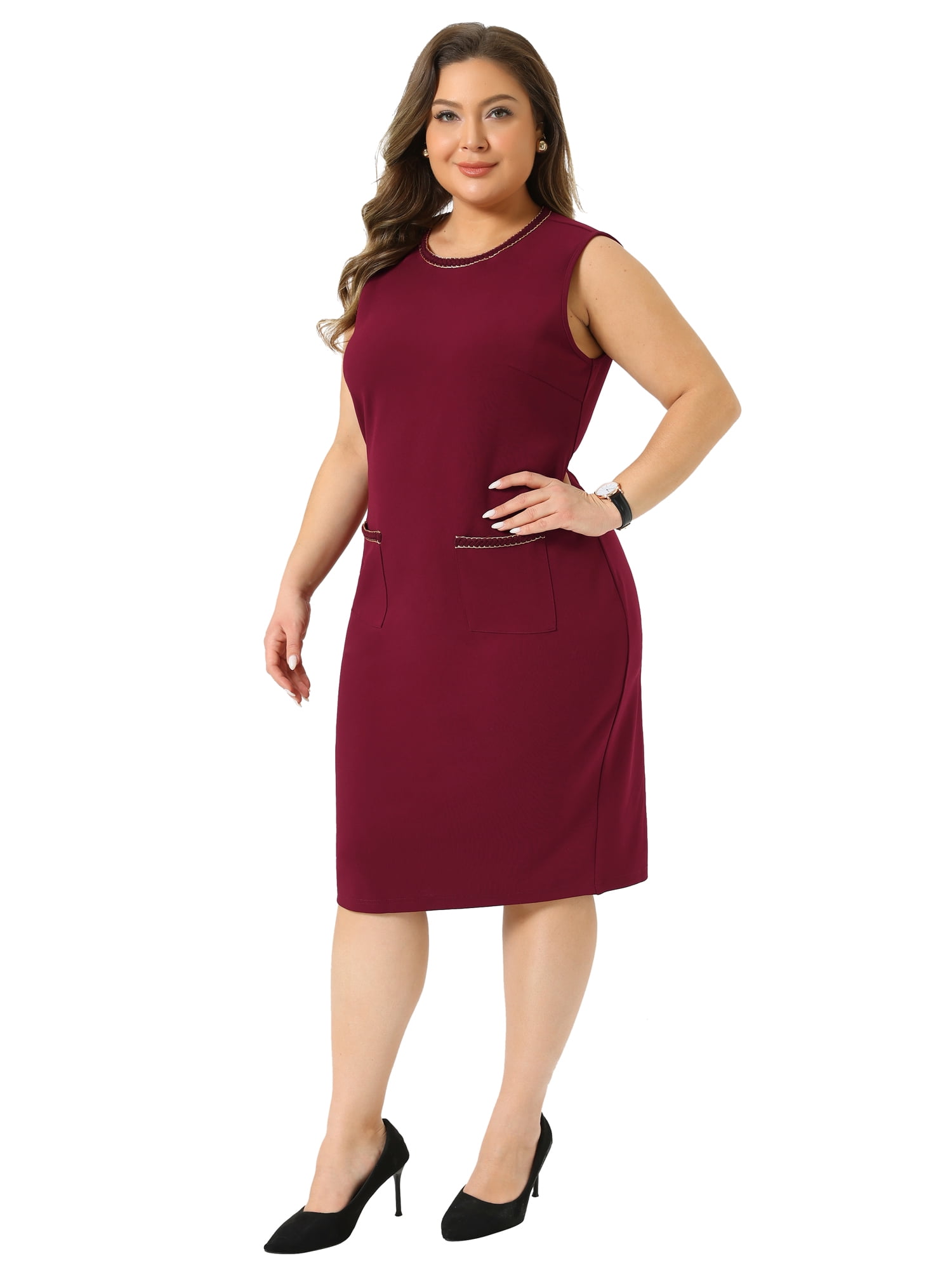 DARING DIVA Women's Plus Size Crew Neck Sleeveless Dress 1X Burgundy