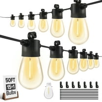 UME 50FT Outdoor String Lights S14 LED Patio Lights with 16 Shatterproof Edison Vintage Bulbs(1 Spare), Waterproof Connectable Hanging Lights for Porch, Deck, Garden