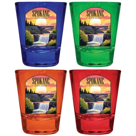Spokane Washington Design A Souvenir Full Color 2 oz Round Shot Glass Multicolor (4-Pack)