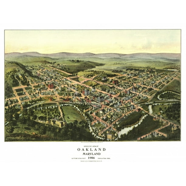 Old Map of Oakland Maryland 1906 Garrett County Poster Print (24 x 36