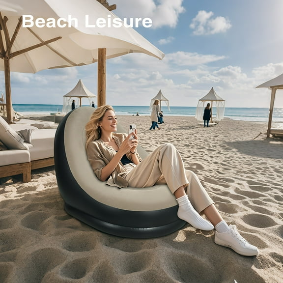 [Inflatable Lazy Sofa] Portable Inflatable Lazy Sofa with Footrest | Plush Recliner for Indoor Living Room, Game Room, Bedroom, Office, Balcony, Outdoor Camping