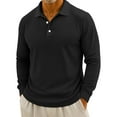 thumbnail image 3 of Men's Casual Solid Color Button Long Sleeve Polo Shirt, Henley Collar Sport Top for Gym, Casual Fridays and Everyday Comfort,Black,L, 3 of 7