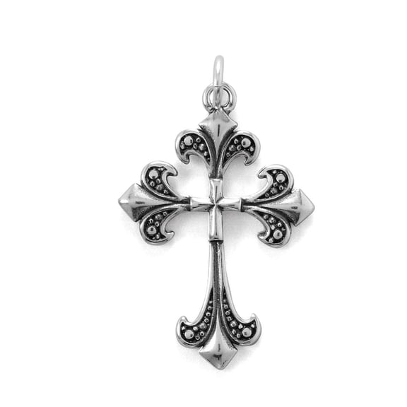 925 Sterling Silver Oxidized Fleur-De-Lis Religious Faith Cross Pendant Necklace 27mm X 18.5mm Silver Pendant for Women