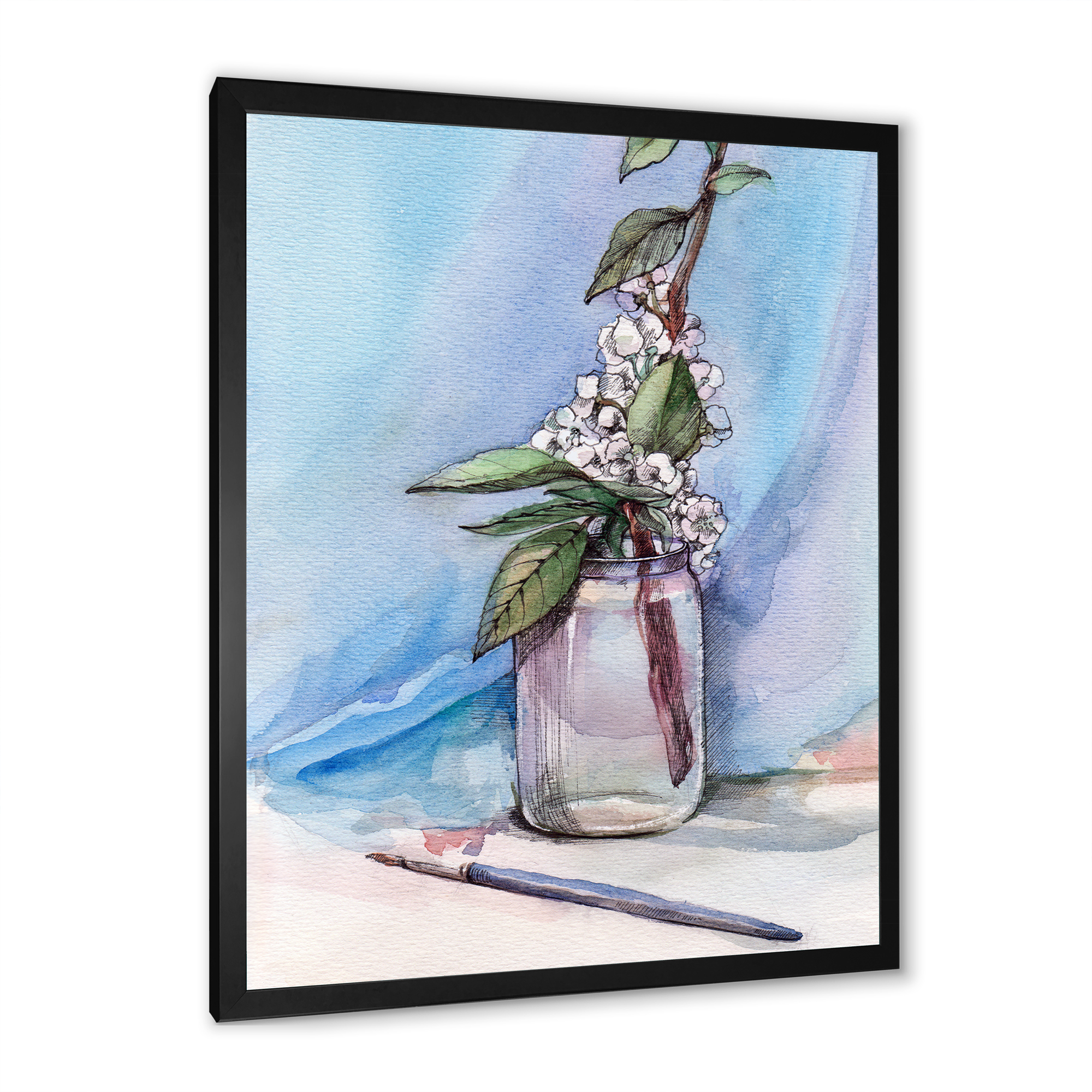 Designart 'Cherry Blossom Flowers In Glass Jar' Farmhouse Framed Art Print