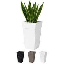 Bloem Finley 25" Tall Square White Plastic Resin Planter with Drainage Holes for Indoor and Outdoor Gardening