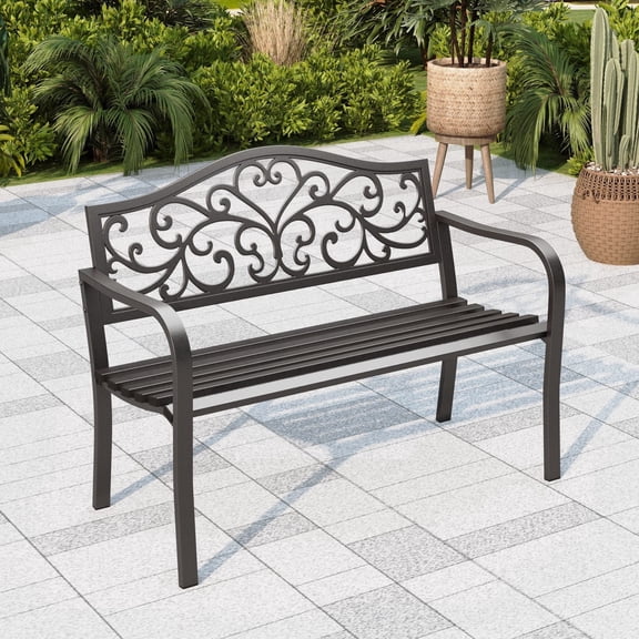 Alpha Joy 33.5" Patio Garden Bench Slatted Seat for Lawn, Park, Flower