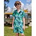 thumbnail image 4 of Arshiner Boys Button Down Hawaiian Sets Casual Summer Short Sleeve Shirt and Shorts Suits Green Printed Palmshadow Clothing 10-11 Years, 4 of 8