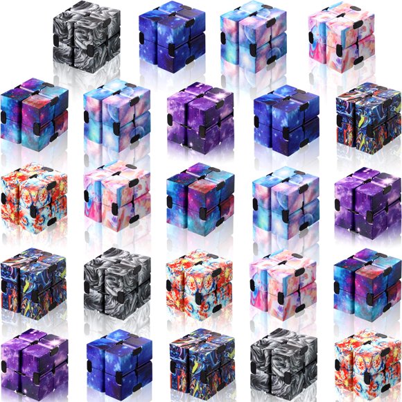 24 Pieces Cubes Toys Mini Blocks Cube Bulk Gadget Sensory Toy Hand Held Blocks Finger Gadget Gift for Adults Anxiety Stress Relief Game(Starry Style)