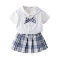 thumbnail image 3 of Amidoa Girls 2 Piece Outfits Summer Clothes T Shirt Cute Short Sleeves Casual Pants Kids Clothing Sets Blue Size 6, 3 of 8