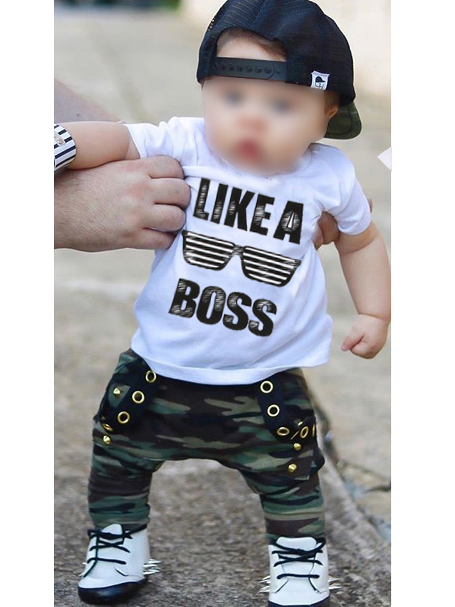 Baby boy fashion clothing set casual short sleeved printed T-shirt+pants 2pcs 