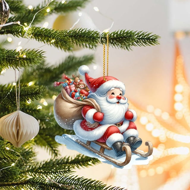 Santa Claus Sleigh Christmas Home Decoration Bedroom Door Acrylic 2D Flat Pendant