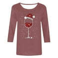 thumbnail image 4 of Graphic Shirt For Women Christmas Casual Fashionable Red Wine Glass Print Round Neck 3/4 Sleeve Gift Tops, 4 of 5