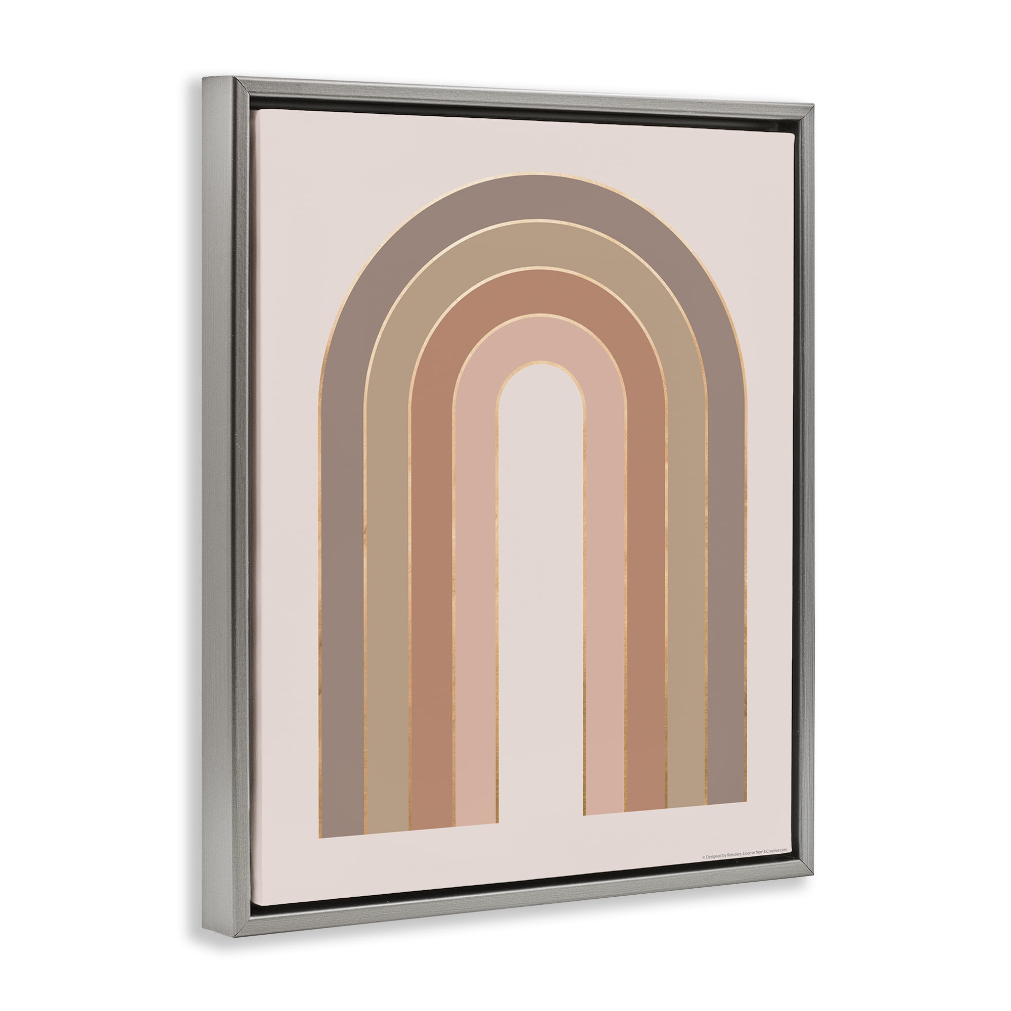 Stupell Industries Peachy Boho Rainbow Abstract Painting Gray Floater Framed Canvas Art Print Wall Art, 25 x 31