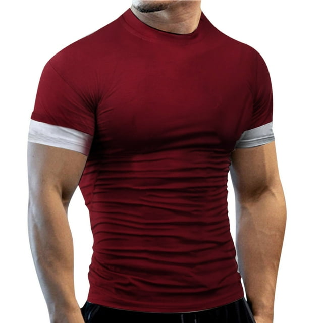 T-shirts Surdimensionnés pour Hommes Toutes Saisons Couleur Unie Manches Courtes Ajustées Blouse Rouge Graphique Automne T-Shirts Taille TTTG