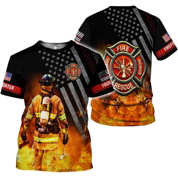 Personalized Firefighter Shirt Custom Name Fire Man Firefighter Gift Tshirt 3D Shirts Unisex Tshirts 3D for Men Women (S)