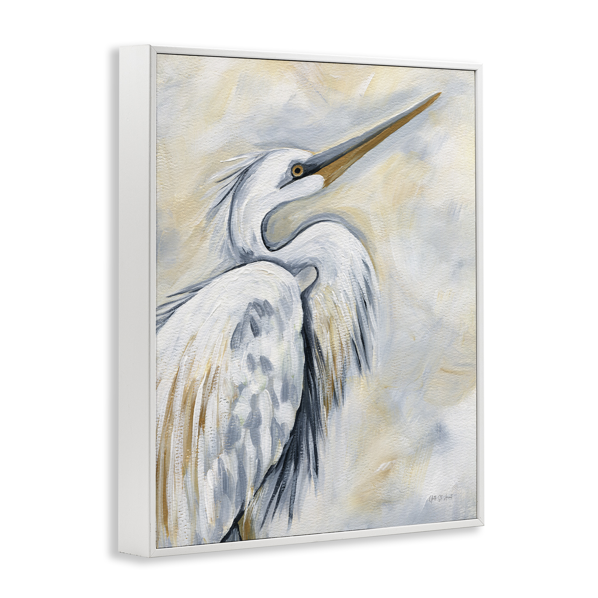 Stupell Industries Muted White Egret Animals & Insects Painting White Framed Art Print Wall Art, 11 x 14