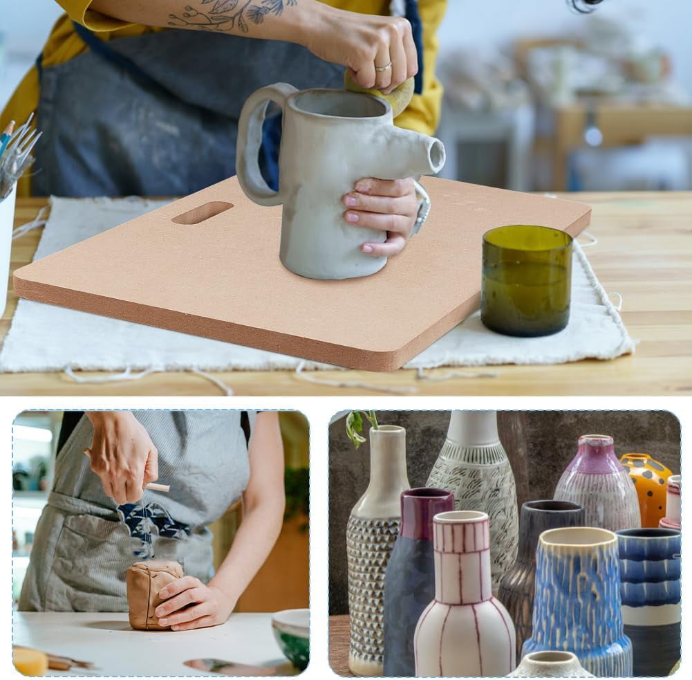 DIY Clay Ceramic Craft Jewerly Tool Kit Including Portable Clay Wedging Board MDF Wood Mud Mat Silicone Molds and Wooden Carving Curved Clapper Mixed color